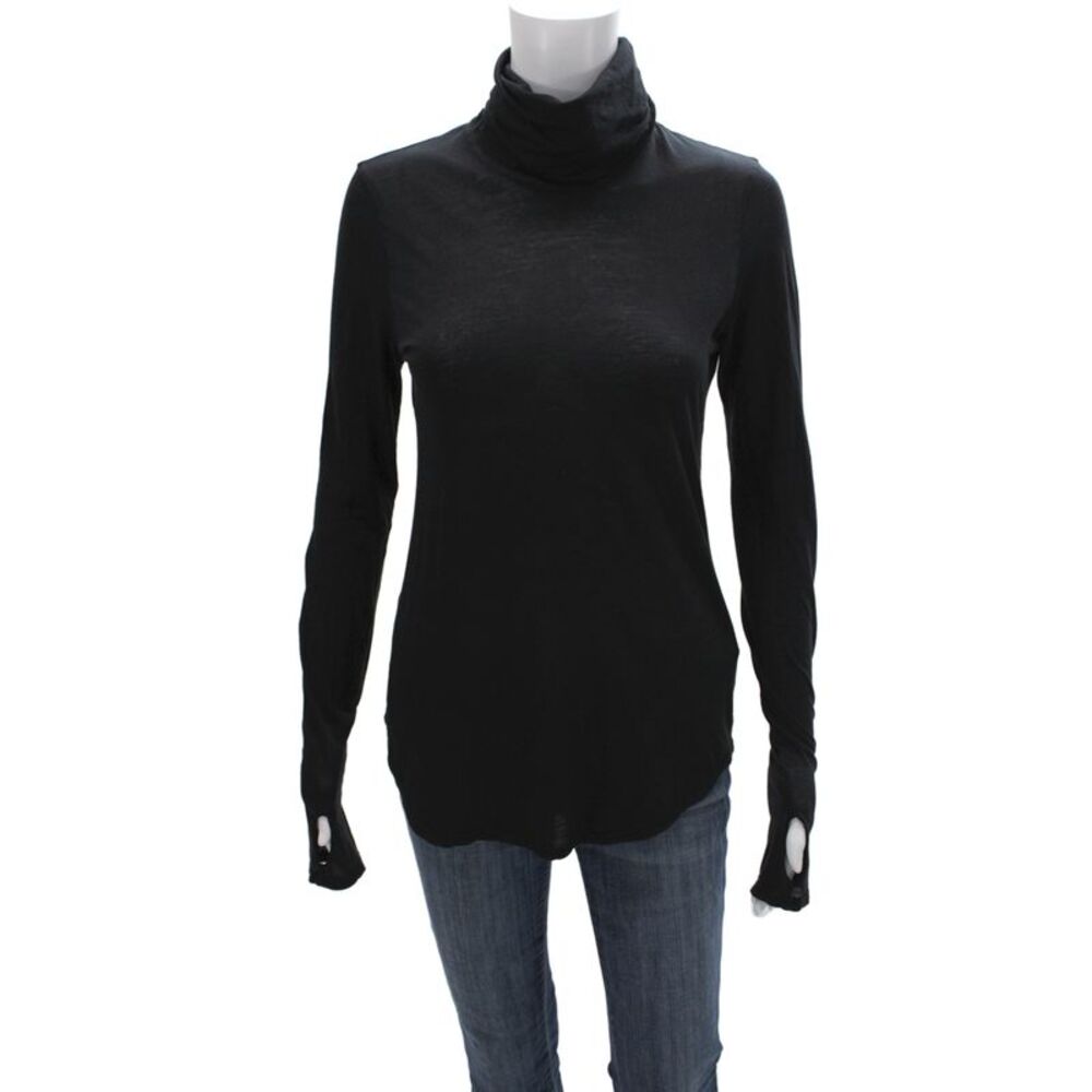 Velvet Women Basic Tops Blouses Black Long Sleeve Turtleneck Cotton Size S